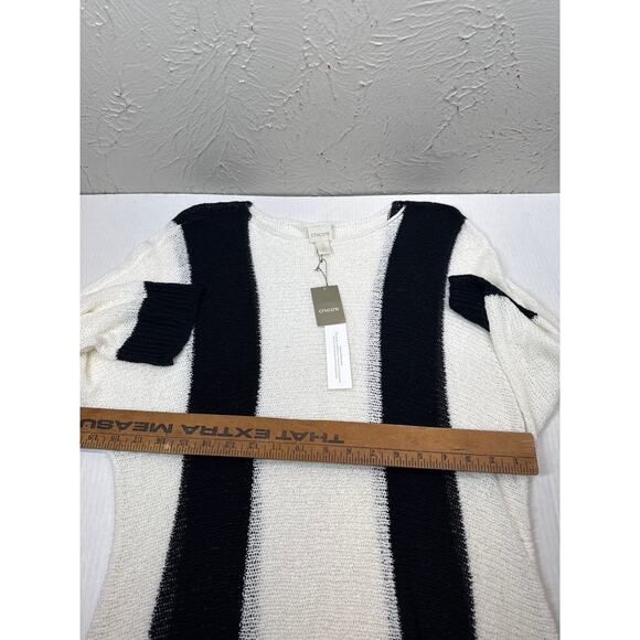 Chico's Vertical‎ Stitch Vanessa Pullover 3/4 Sleeve Black White Sweater 3 XL/16 - Picture 5 of 5